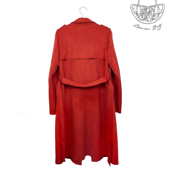 Forever 21 / Midi Wrap Suede Trench Coat / Color Brick Red/ Size S - Picture 5 of 7